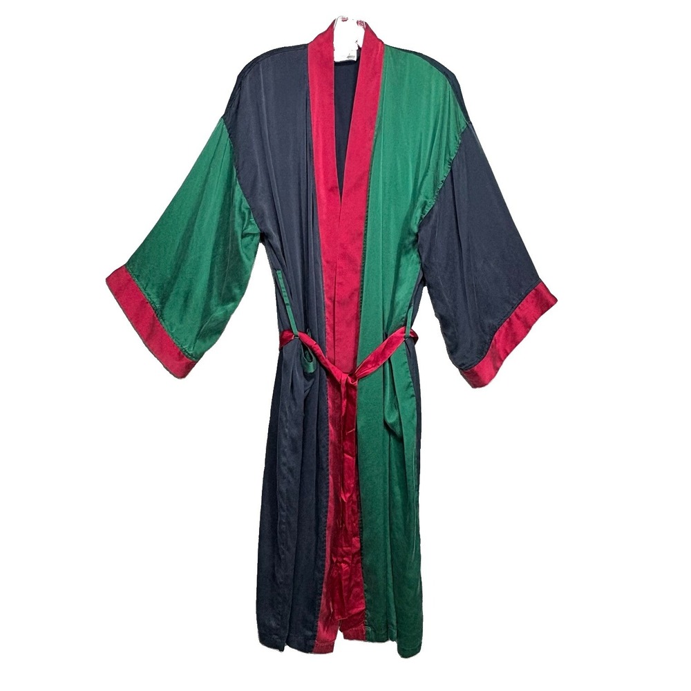 West Lake Men's One Size Spring Silk Colorblock Kimono Robe Vintage 80s Lounge